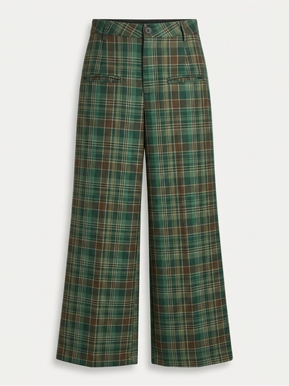 ROMWE Green & Brown Plaid Wide-Leg Trousers women’s size